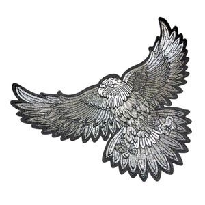 Silver White Thread Black Felt Background Flying Eagle Patch